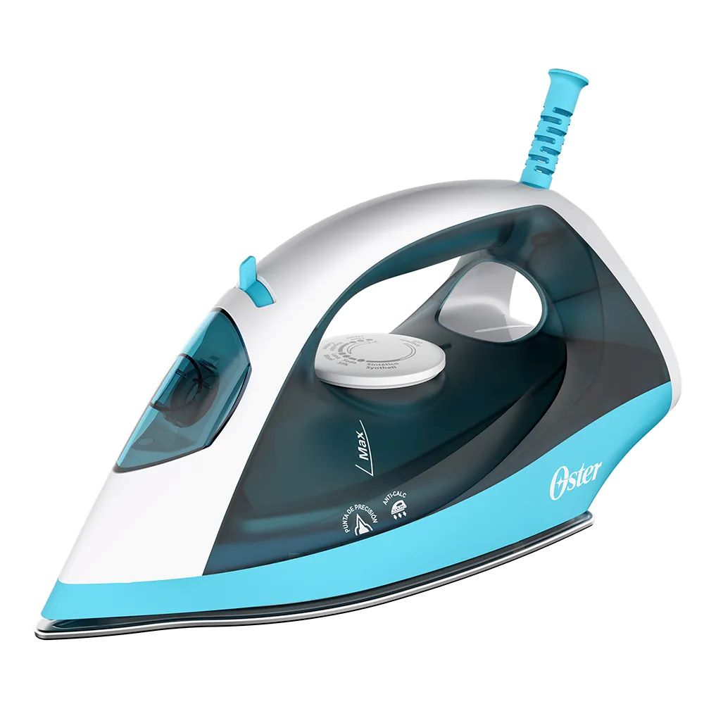 Oster- plancha a vapor con suela anti- adherente, celeste