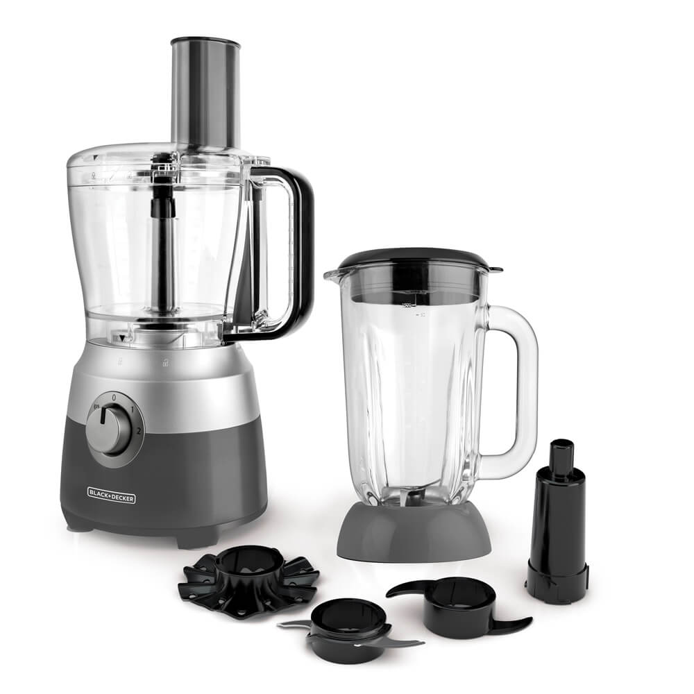 Procesador De Alimentos Y Licuadora Black And Decker 2 En 1 600W 10 Tazas Recipiente De 1.5 Lts Jarra De Vidrio Gris Fp5501