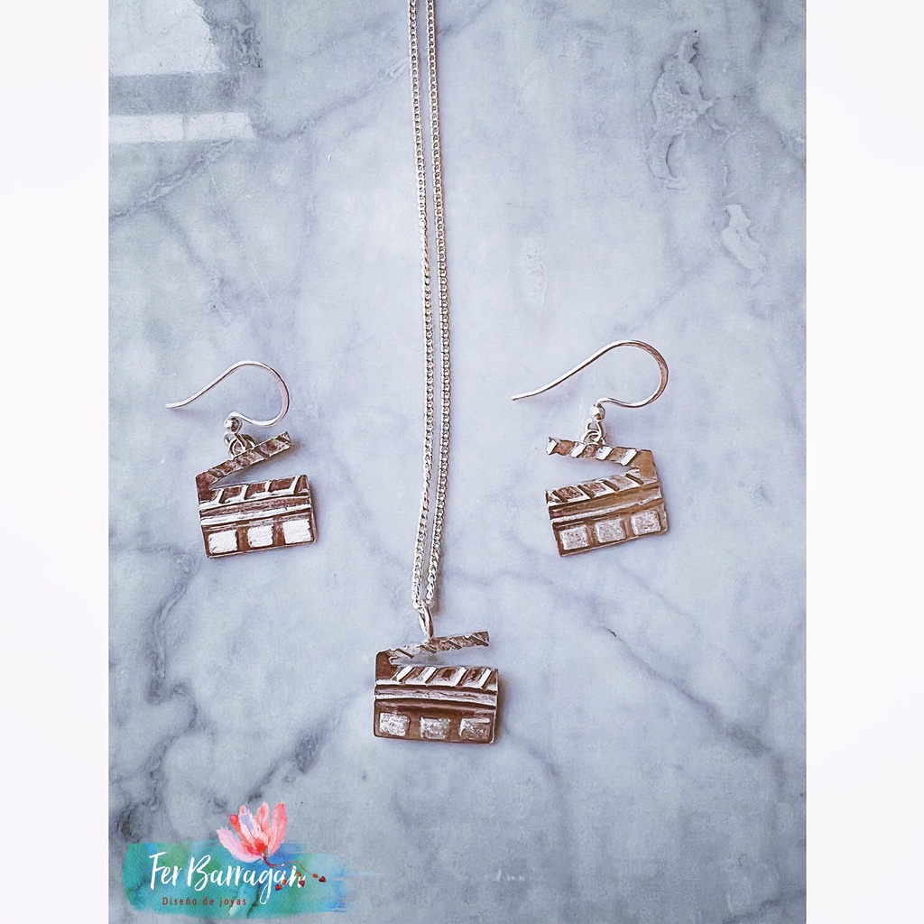 Conjunto Aretes Y Collar De Plata Claqueta