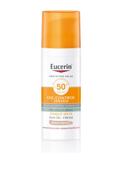 Eucerin Sun Fluido Gel Toque Seco Oil Control SPF 50+ Tinte Medio de 50 ml