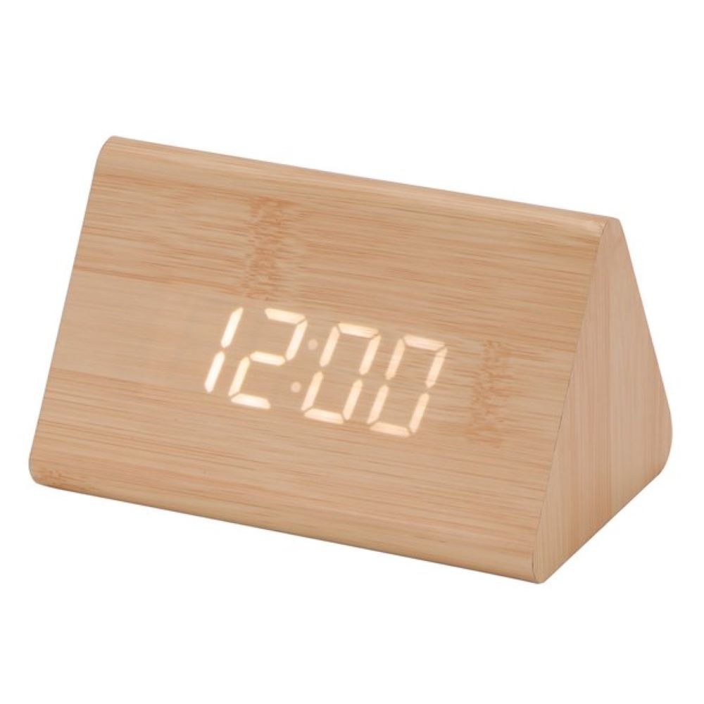 Reloj despertador digital de madera