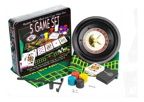 Juego De Poker 5 En 1 De 500 Pcs Con Ruleta Caja De Metal