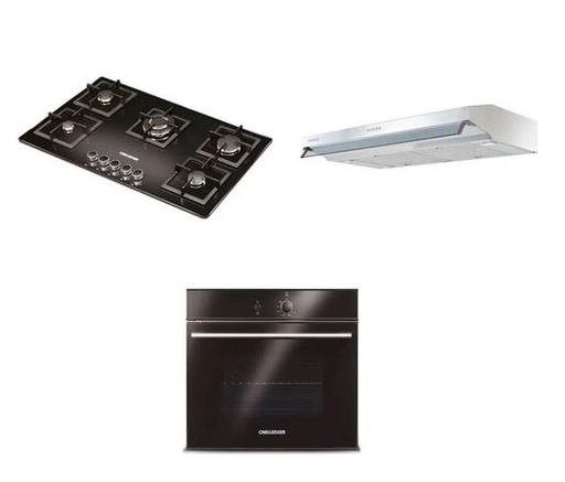 [40092] Combo Cocina A Gas Challenger 4 Quemadores Incluye Horno He2651 Y Campana Extractora Cx4300 Color Negro Con Gris