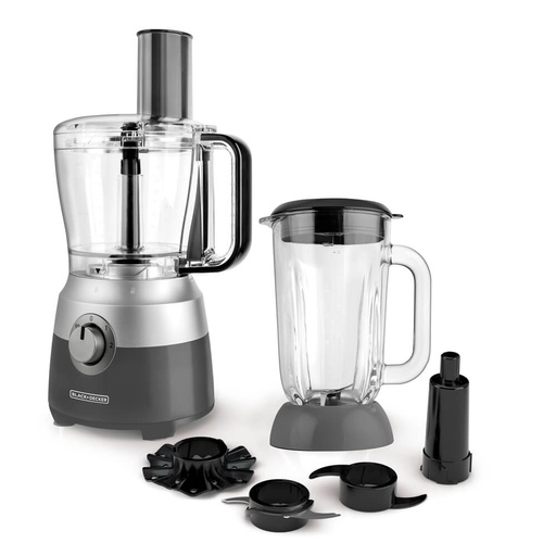 [BD-FP5501] Procesador De Alimentos Y Licuadora Black And Decker 2 En 1 600W 10 Tazas Recipiente De 1.5 Lts Jarra De Vidrio Gris Fp5501