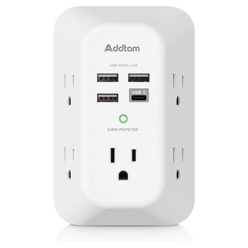 [ADDTAM] Extensión de Puertos de Corriente 9en1 + cargador USB-C/USB Addtam