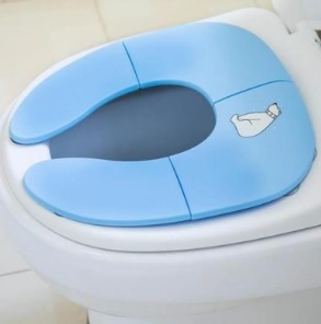 [usa_asientoplegableceleste] Asiento de baño plegable para viaje para niños - ventosas antideslizantes - color azul puede variar tono
